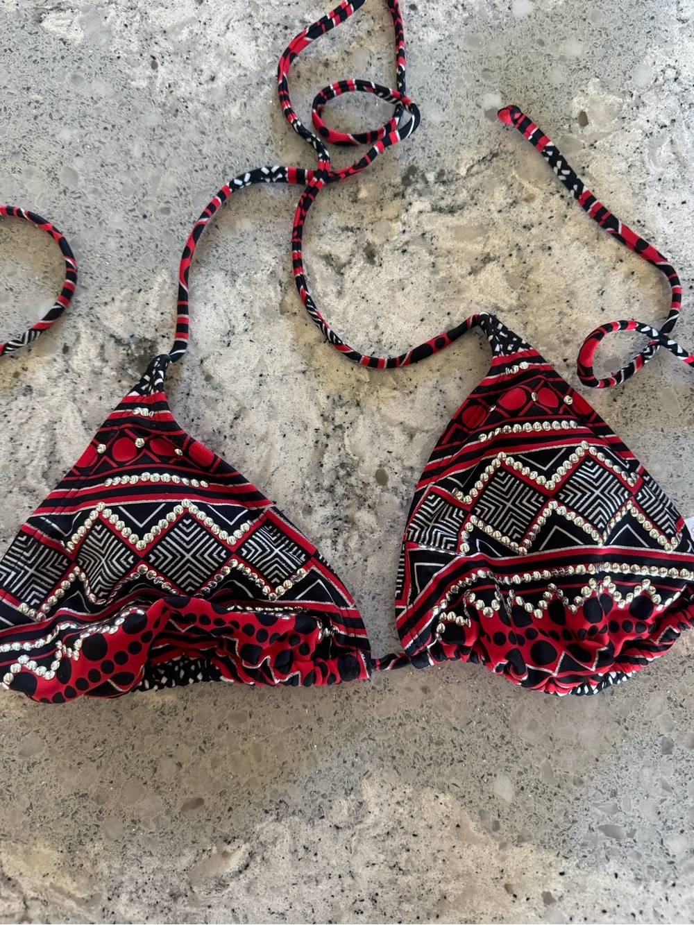 Xhilaration Red & Black Tribal Studded Triangle Bikini Top